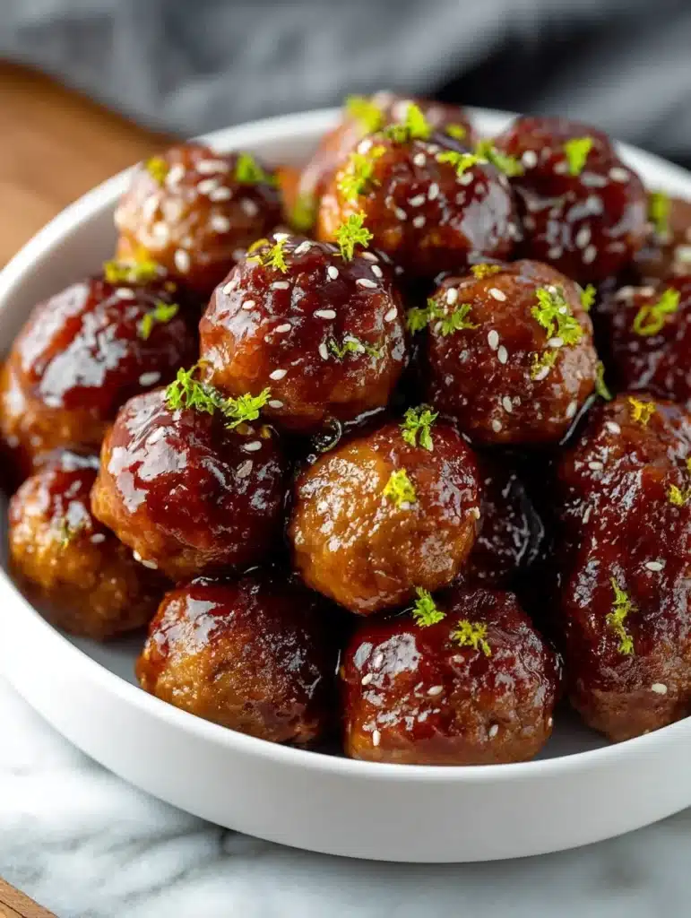 Delicious slow cooker teriyaki meatballs served on a plate