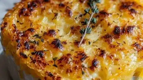 Baked spaghetti squash with cheese gratin topping, a healthy and tasty dish.