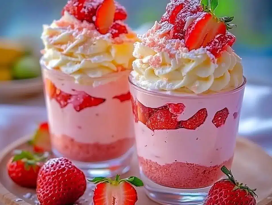 Strawberry Piña Colada with Malibu frosting in a vibrant cocktail glass