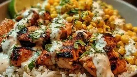 Delicious Street Corn Chicken Rice Bowl with vibrant toppings