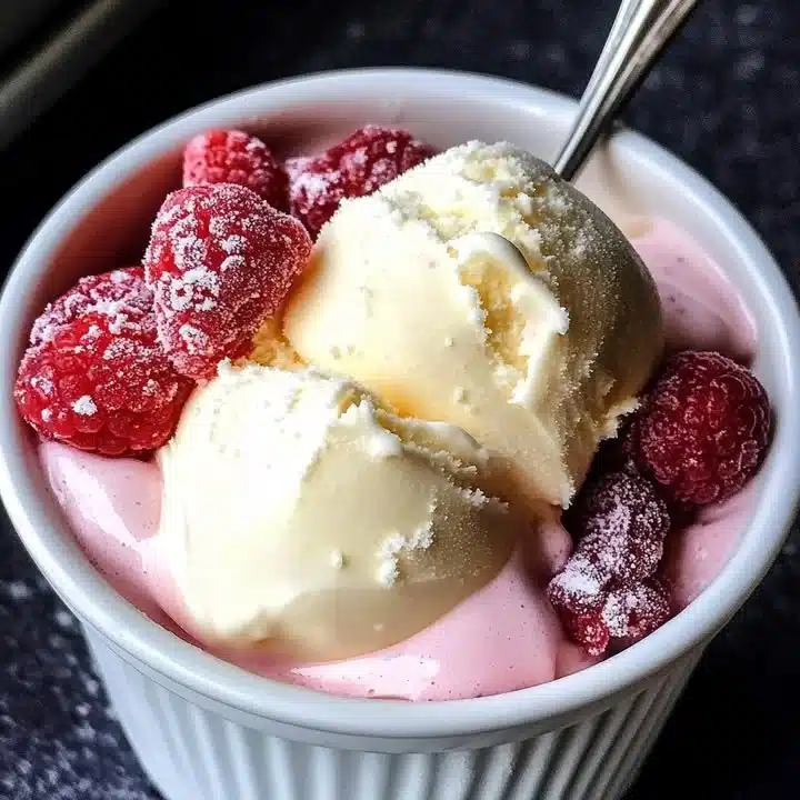 Delicious sweet cream ice cream in a bowl with a scoop and fresh toppings