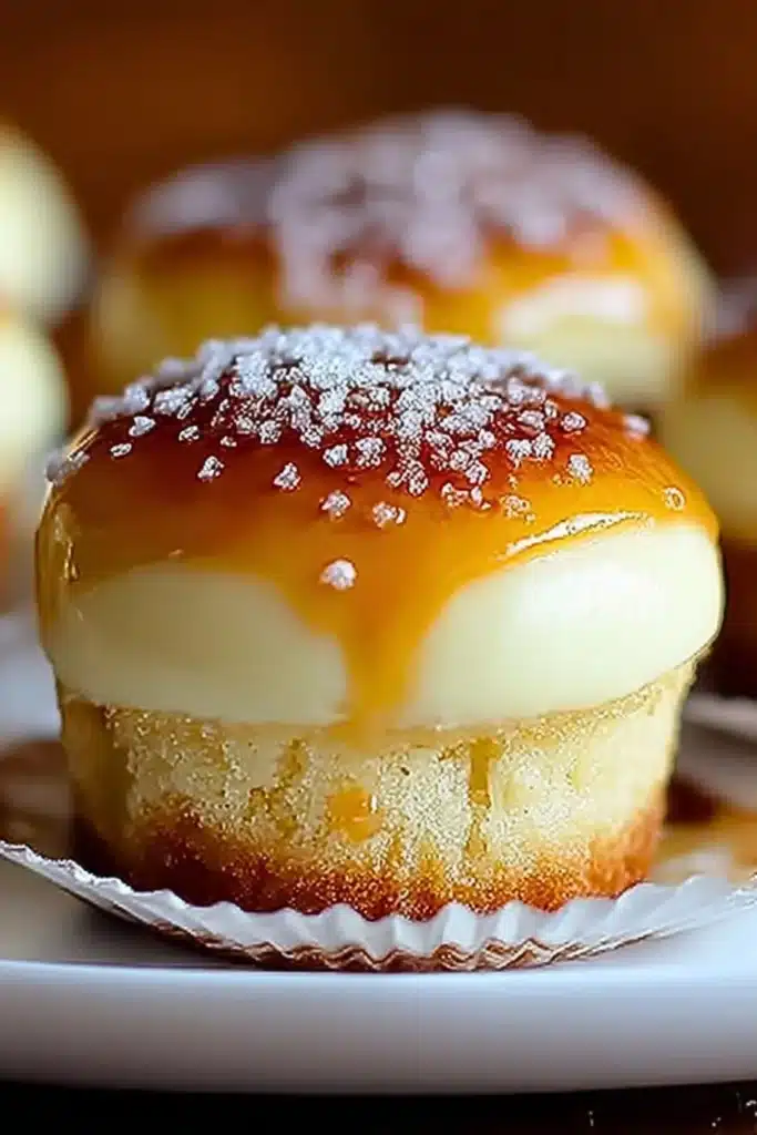 Vanilla Bean Crème Brûlée Cheesecake Cupcakes topped with caramelized sugar