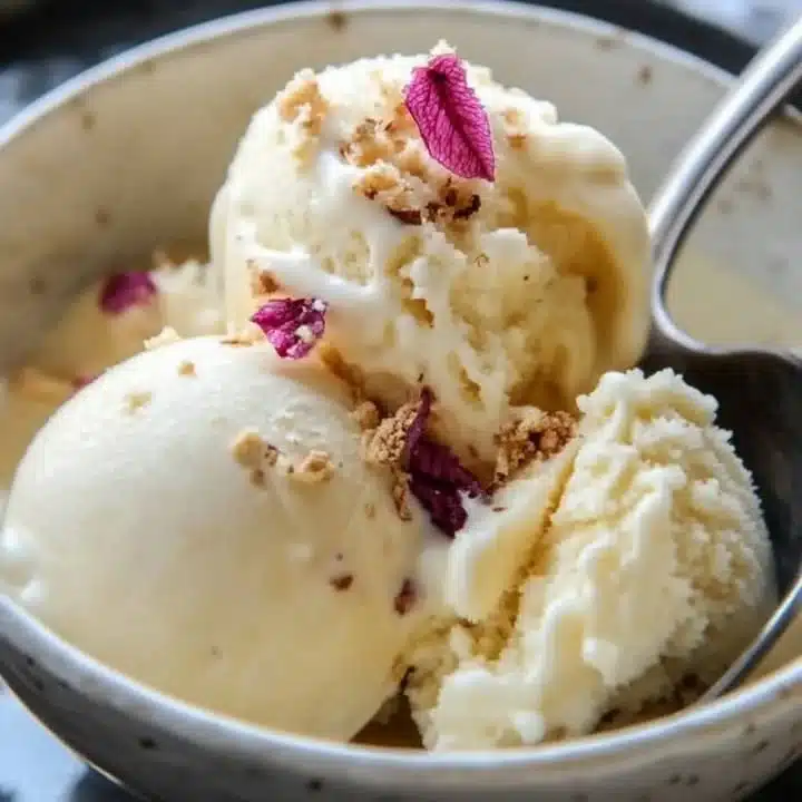 Delicious vanilla ice cream in a bowl topped with fresh whipped cream and sprinkles.