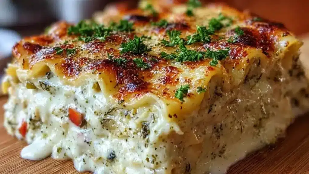 Delicious Vegetable Lasagna with creamy white sauce and fresh vegetables