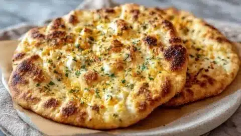 Delicious homemade cottage cheese flatbread served with fresh toppings.