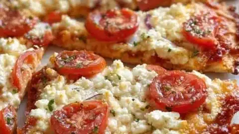 Viral cottage cheese flatbread pizza topped with fresh ingredients