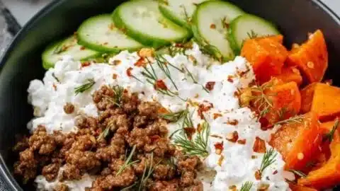 Viral cottage cheese bowl with sweet potato and ground beef recipe