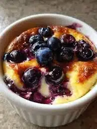 Baked blueberry cottage cheese breakfast bowls topped with fresh blueberries