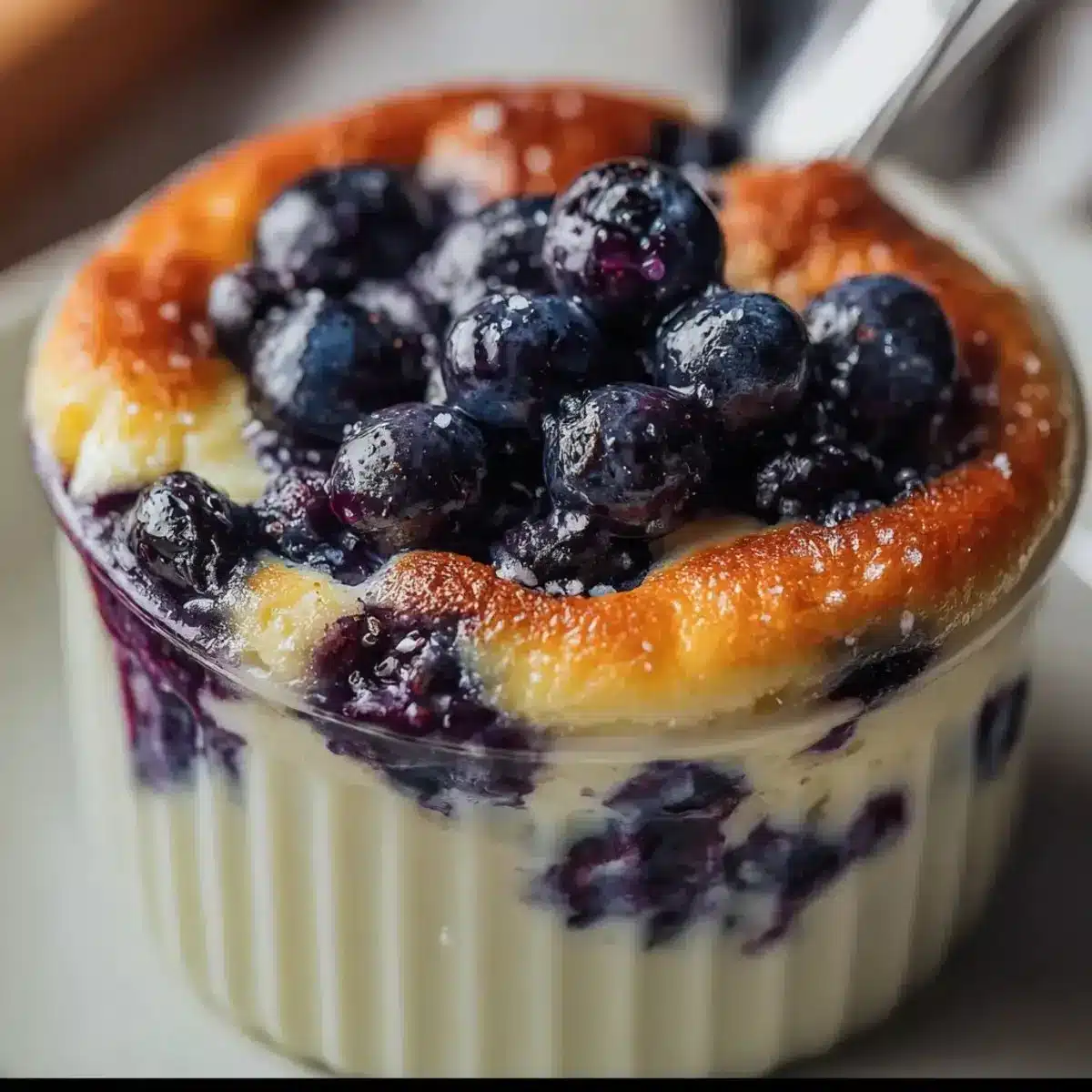 Baked blueberry cottage cheese breakfast bowls topped with fresh blueberries