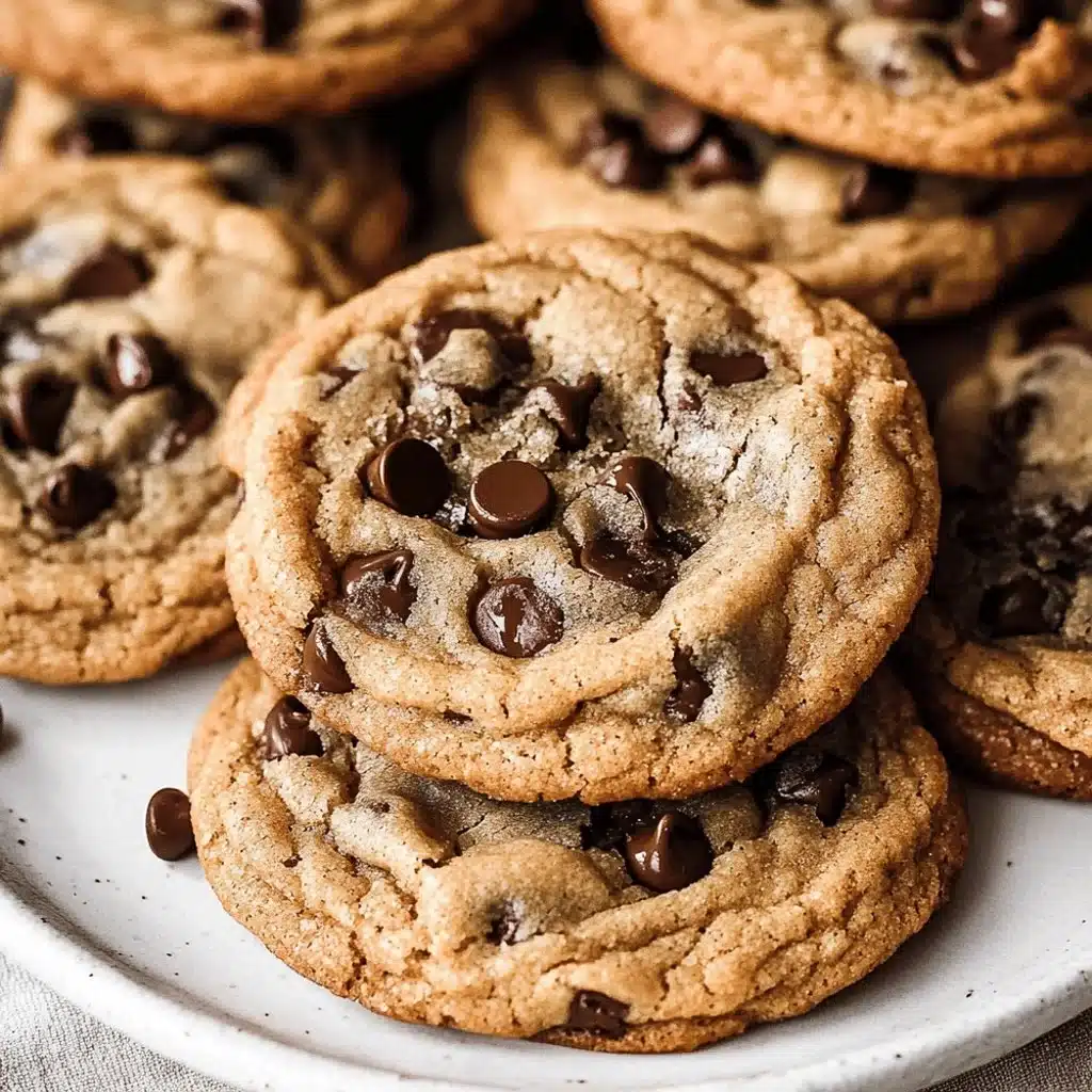 Freshly baked bakery style chocolate chip cookies with gooey chocolate chips