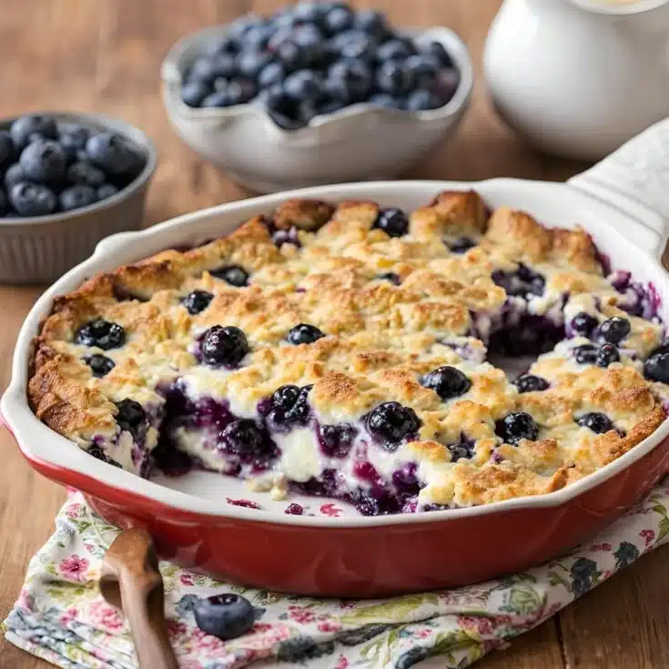 Delicious blueberry cottage cheese bake fresh out of the oven
