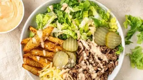 Delicious burger bowls with fresh ingredients and toppings