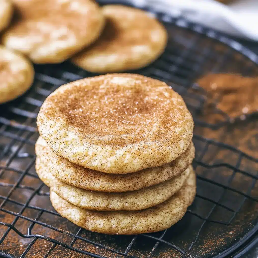 Chewy snickerdoodle cookies fresh out of the oven, golden and sprinkled with cinnamon sugar.