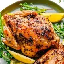 Deliciously roasted Cornish Hen served with seasonal vegetables.