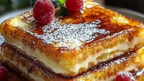 Delicious crème brûlée French toast topped with caramelized sugar