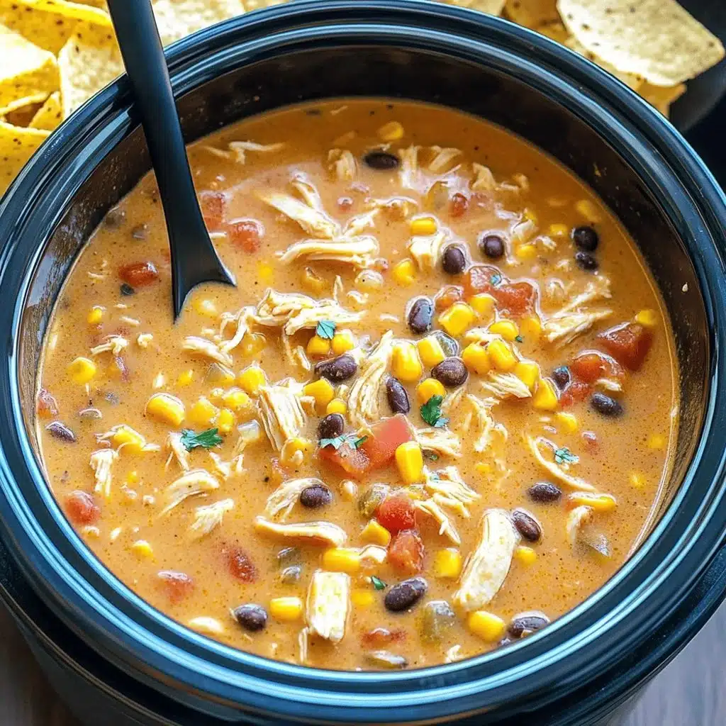 Crockpot Chicken Tortilla Soup made with spices, chicken, and tortillas
