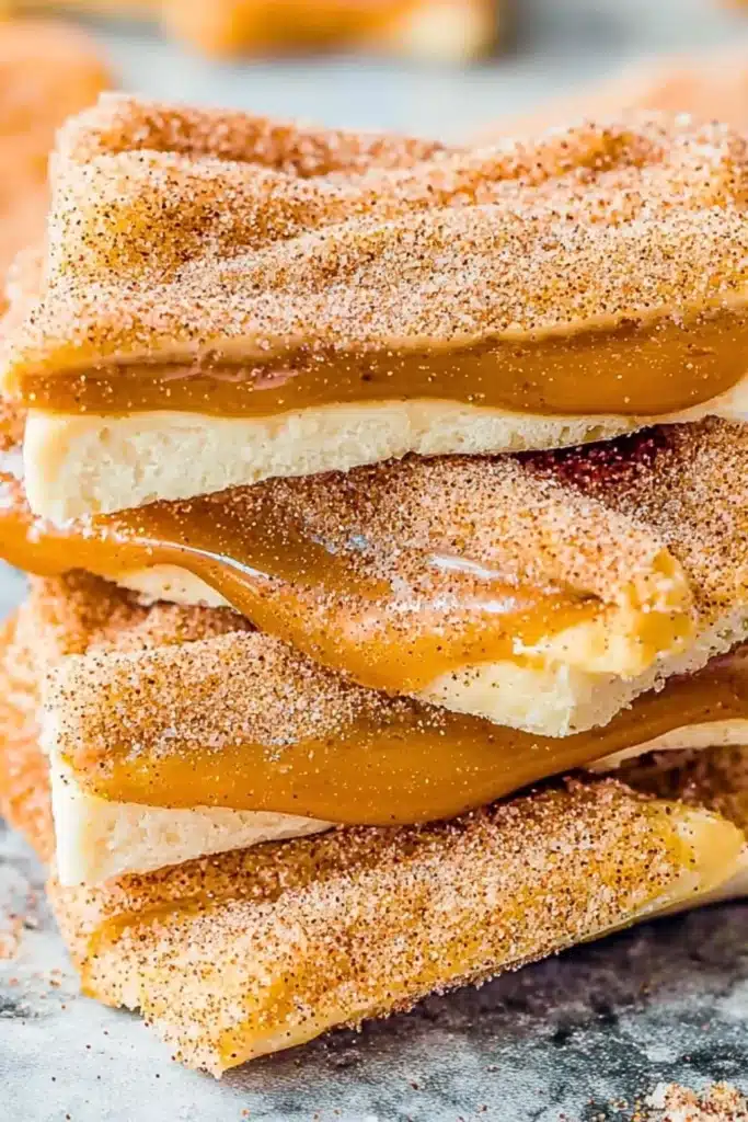 Delicious Disney inspired churro toffee dessert with caramel and cinnamon.