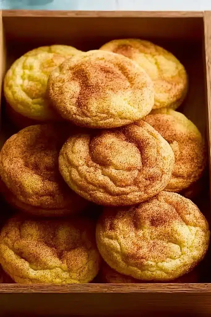 Delicious easy cake mix snickerdoodle cookies fresh out of the oven.