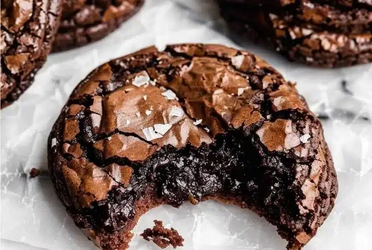 Gourmet brownie cookies stacked on a plate, showcasing their rich chocolate texture.