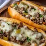 Delicious Ground Beef Philly Cheesesteaks served in a toasted roll