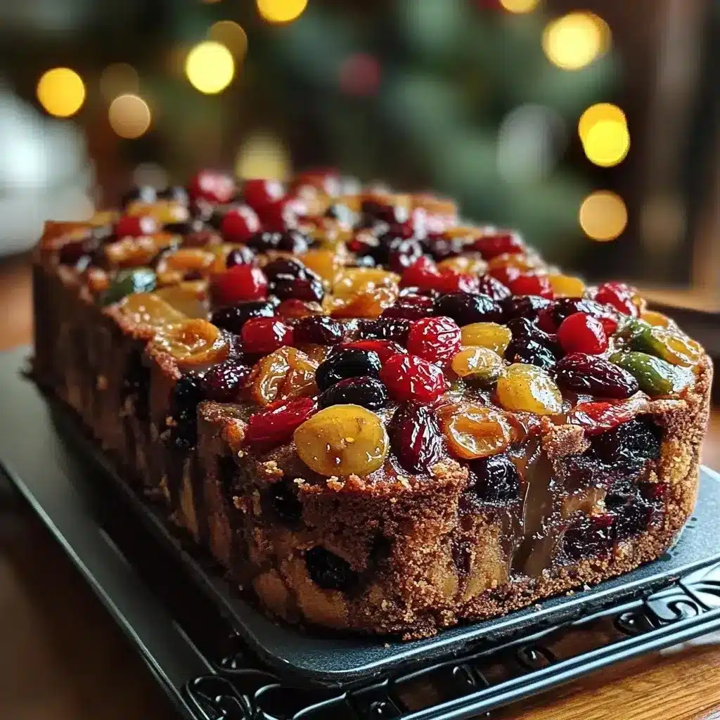 Deliciously moist fruitcake served on a festive table
