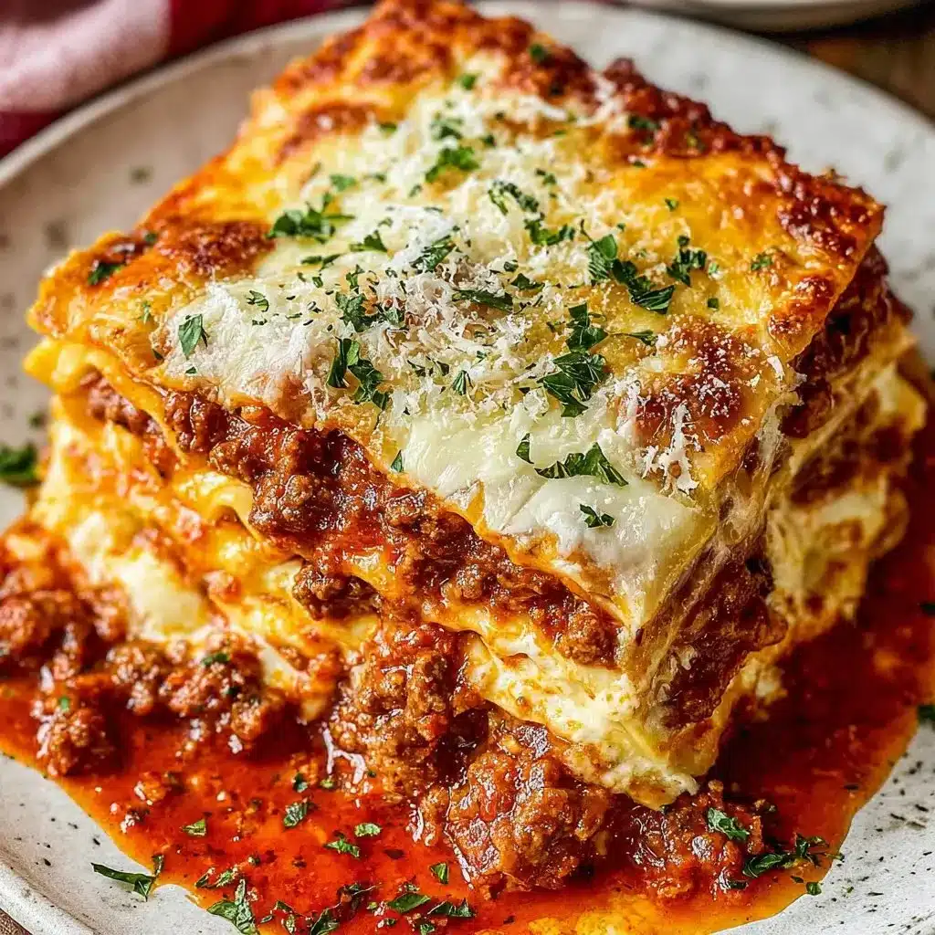 Delicious homemade lasagna with ricotta cheese fresh from the oven