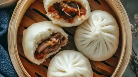Delicious steamed pork buns baozi served on a plate, perfect for comfort food enthusiasts.