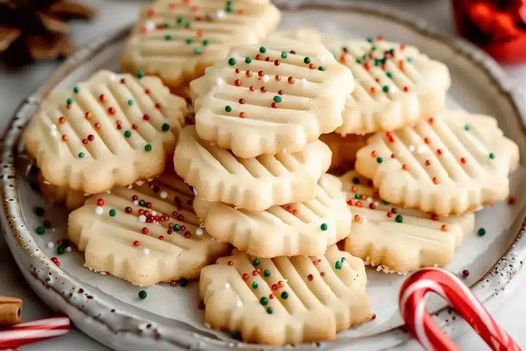 Irresistible Xmas Shortbread Cookies on a festive plate