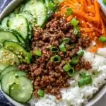 Delicious Korean Ground Beef Bowl with marinated beef and fresh vegetables