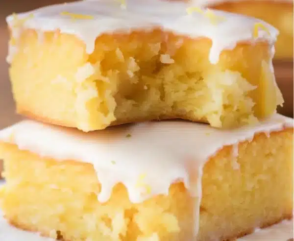 Delicious homemade lemon brownies with a bright yellow lemon glaze