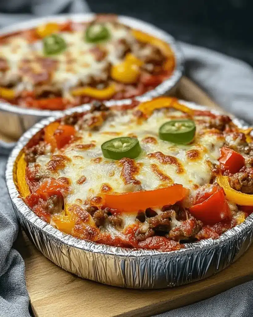 Low carb crustless pizza bowl served in a dish with toppings.