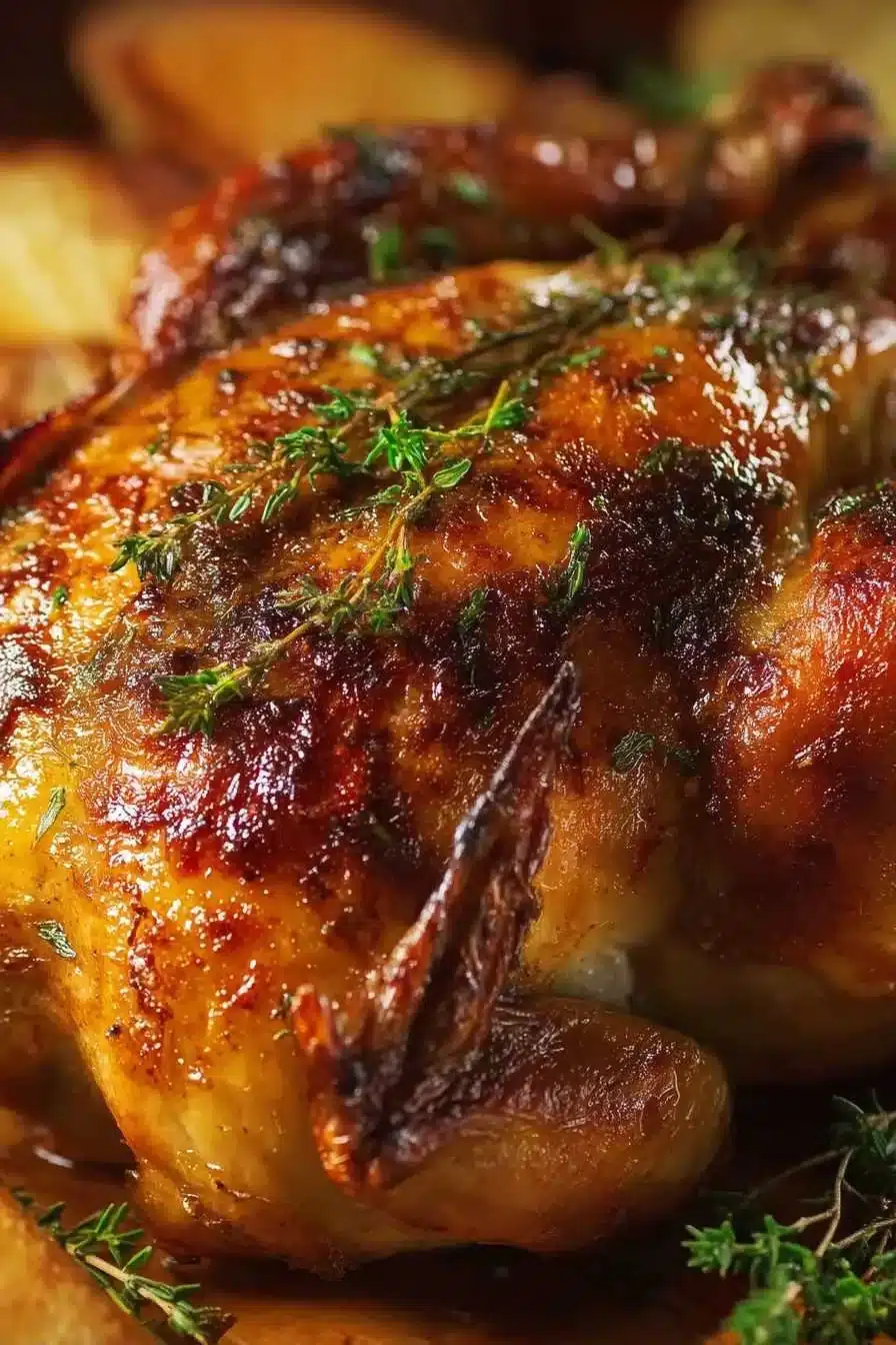 Maple glazed Cornish hen oven roasted to golden perfection