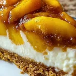 Delicious Peach Cobbler Cheesecake with fresh peaches and crumbly topping