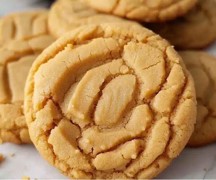 Baking homemade peanut butter cookies on a kitchen countertop