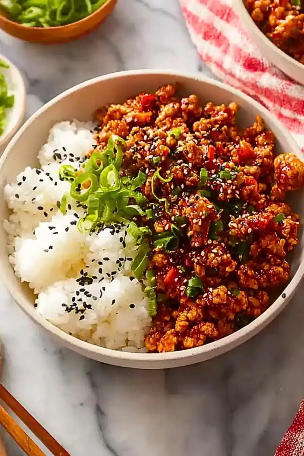 Protein Firecracker Ground Chicken Bowls with vibrant vegetables and spices