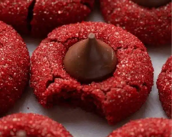 Delicious Red Velvet Blossoms Cookies decorated with cream cheese frosting