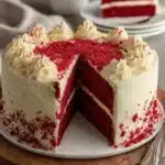 Delicious homemade Red Velvet Cake with cream cheese frosting