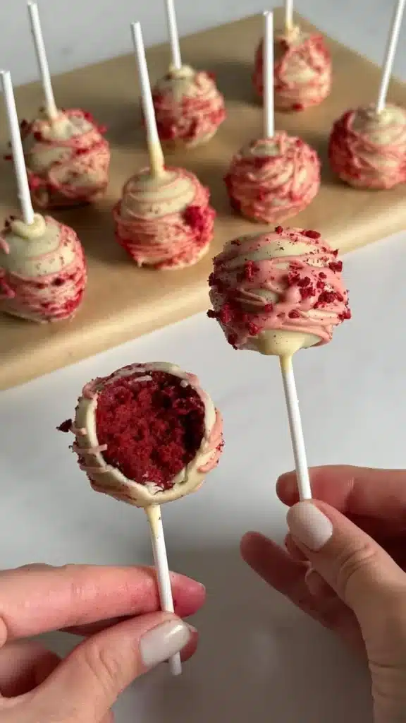 Delicious red velvet cake pops decorated for a festive occasion