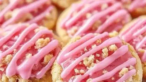 Freshly baked Strawberry Crunch Cookies with a crispy topping