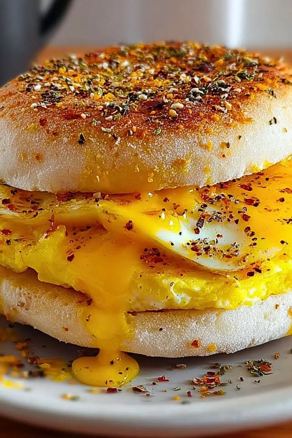 Viral egg sandwich muffin recipe with fluffy eggs and a toasted muffin.