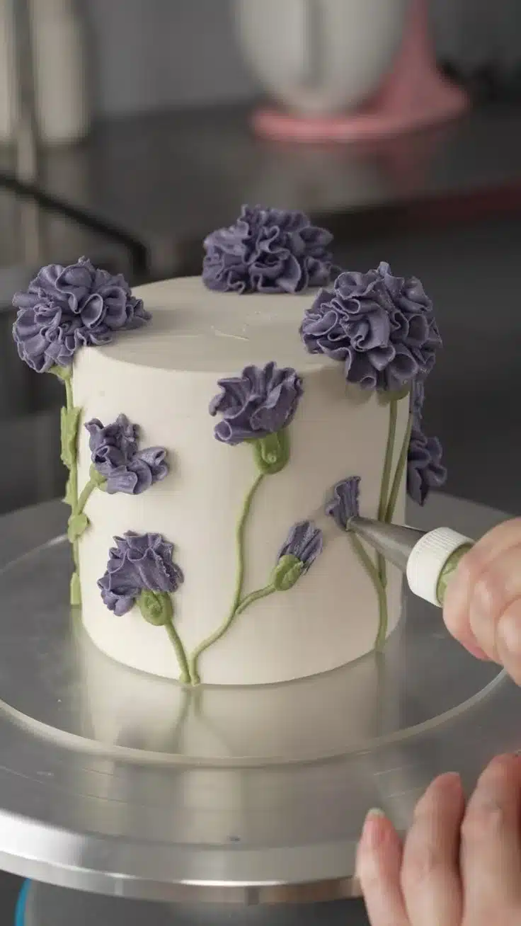 Beautiful 3D Carnation Cake decorated with vibrant flowers and intricate designs.