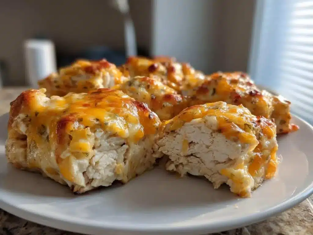Delicious 4-Ingredient Ranch Chicken Bake topped with herbs and served in a casserole dish.