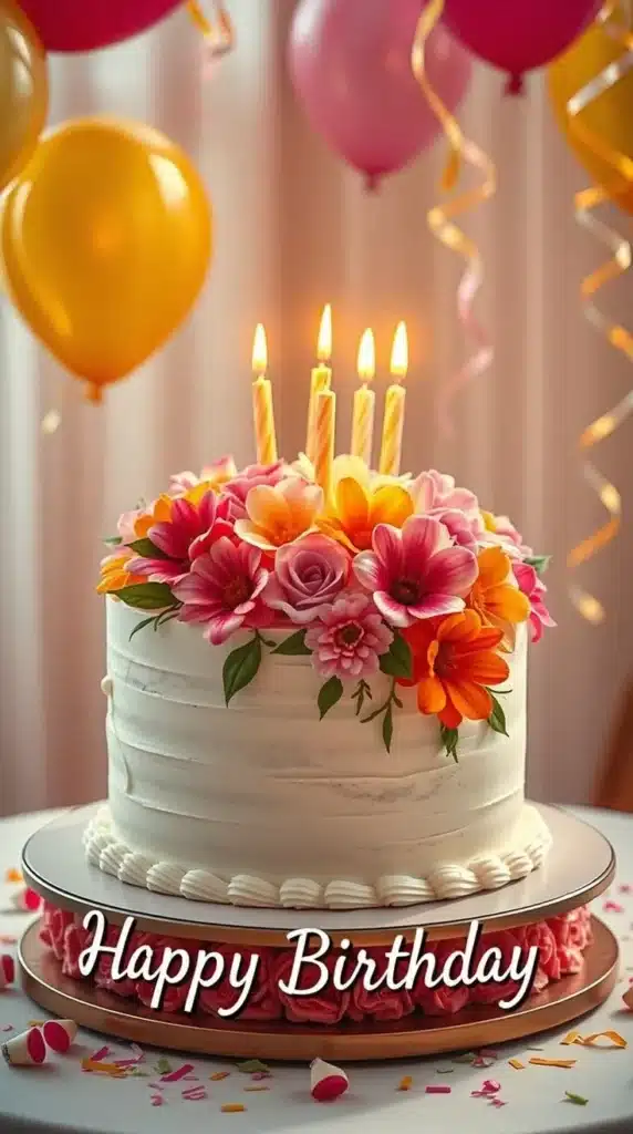 Colorful cakes and birthday wishes to celebrate special moments.