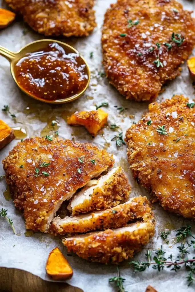 Delicious Baked Crunchy Hot Honey Chicken served on a plate.