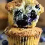 Freshly baked blueberry muffins in a cupcake holder