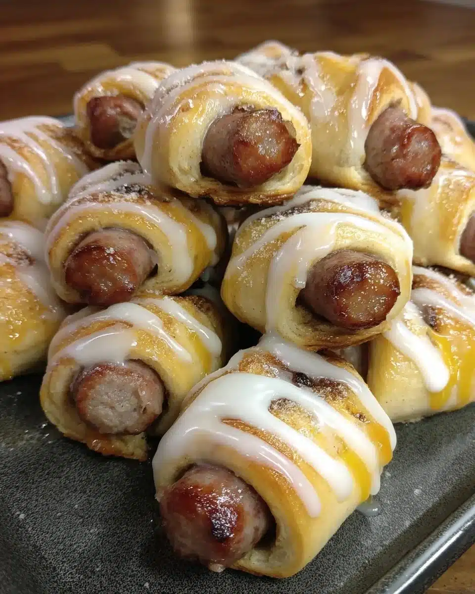 Breakfast pigs wrapped in fluffy cinnamon rolls ready to be enjoyed.