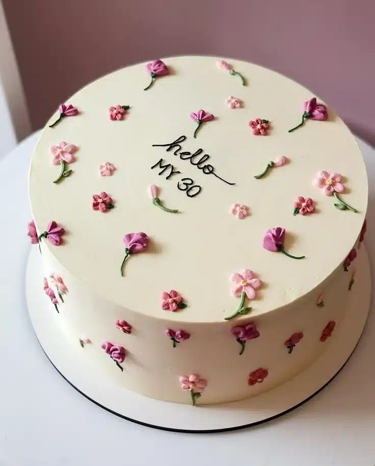 Beautiful flower cake decoration on a birthday cake with vibrant floral designs.