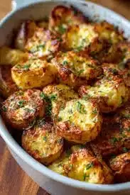 Cheesy ranch oven roasted potatoes served in a bowl
