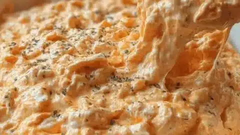 Creamy Cottage Cheese Buffalo Chicken Dip served in a bowl with tortilla chips