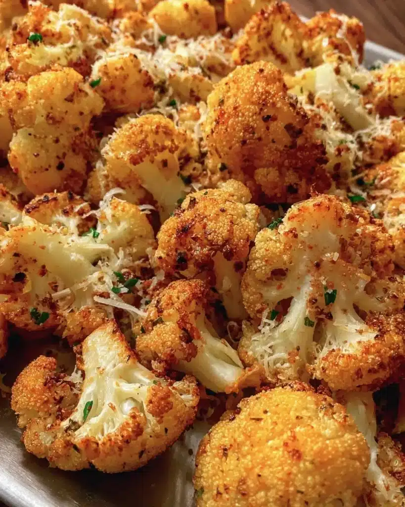 Crispy roasted cauliflower cheddar dish served on a plate